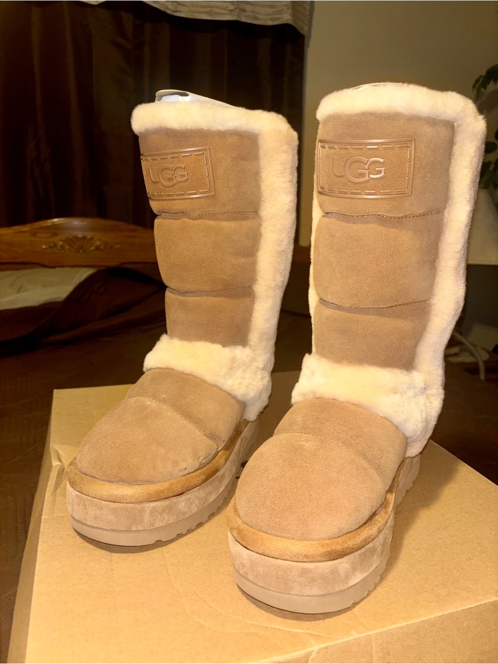 UGG Chillapeak Chestnut Suede Tall Shearling Boots Size 9